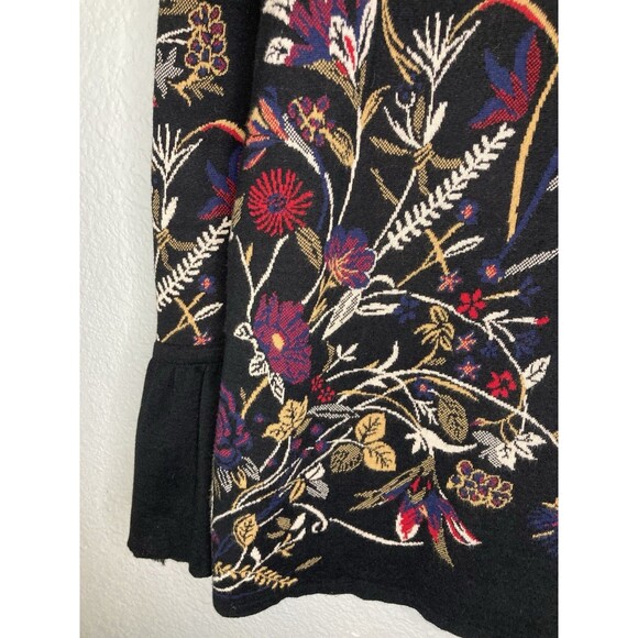 Chicos Sweater Womens Size 2 Black Floral Bell Sleeves Tassels Scoop Neck Cotton - Picture 2 of 8